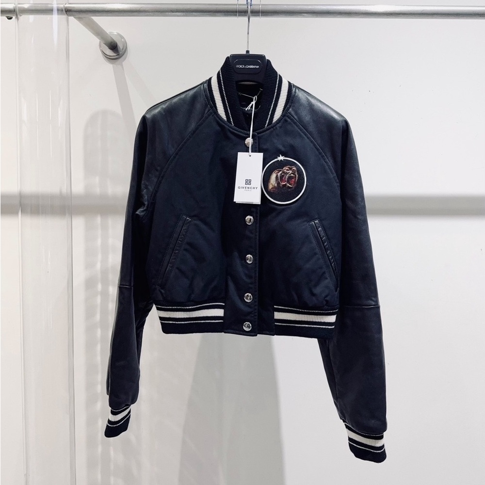 🚩steal Givenchy Black Varsity Jacket with White Accents